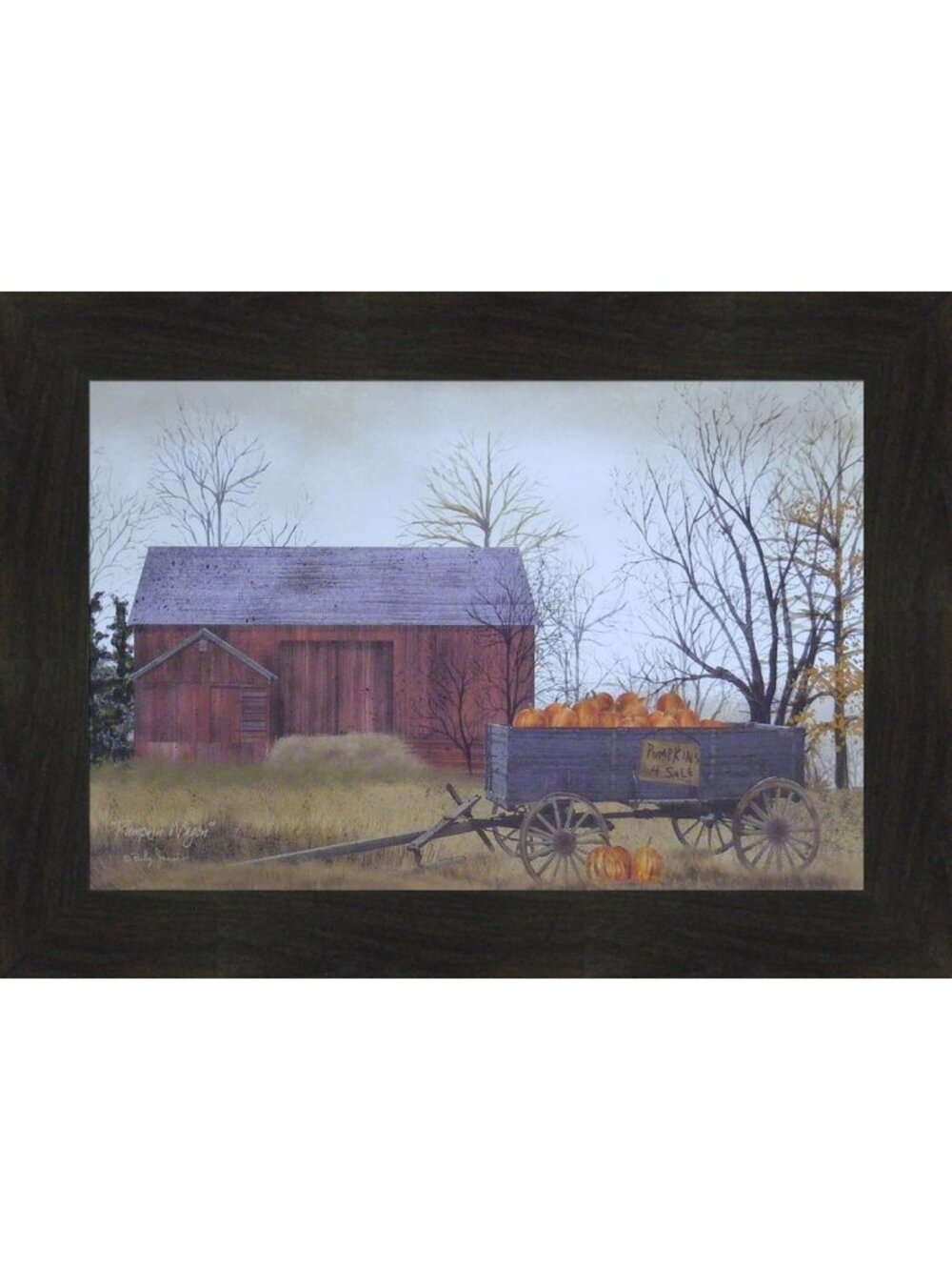 Fall Pumpkin Wagon Art Print - Framed 16x22 Rustic Autumn Decor, Farmhouse Style